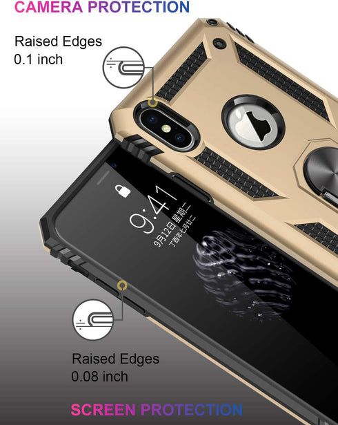 LUMARKE for iPhone Xs Max Case with Screen Protector,Military Grade Pass 16ft. Drop Tested with Magnetic Ring Kickstand Protective Phone Cover Gol...