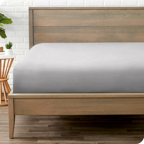 Bare Home Fitted Bottom Sheet Queen - Premium 1800 Microfiber - Ultra-Soft Wrinkle Free - Deep Pocket - Fitted Sheet (Queen, Light Grey)...