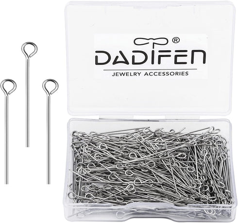 304 Stainless-Steel Eye Pins for Jewelry Making Silver Head Pins 0.6x30mm 24 Gauge 400pcs/Box Open Eye Pins for DIY Making Earring Necklace Bracel...
