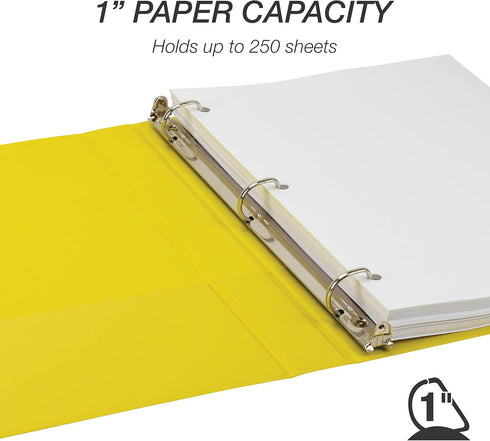 Samsill Durable 1 Inch Binder, Made in the USA, D Ring Binder, Customizable Clear View Binder, Yellow, Holds 225 Pages...