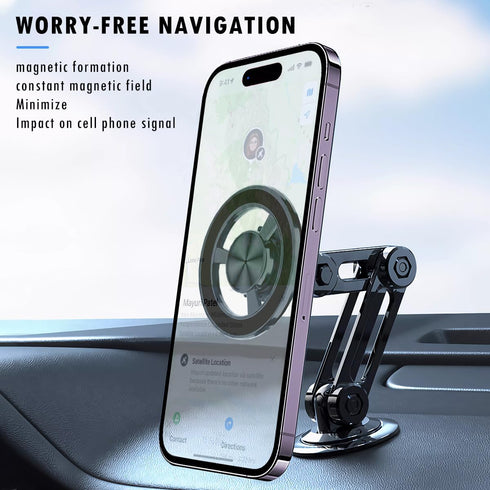 Universal 360° PRO Magnetic Suction Car Phone Holder, Alloy Folding Magnetic Cellphone Holder for Car, Hands Free Adjustable Bracket Dashboard Pho...