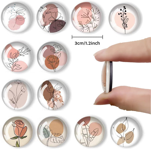 12Pcs Glass Refrigerator Magnets, Strong Magnetic Fridge Magnets, Line Drawing Crystal Fridge Magnets Decorative for Kitchen, School, Office White...