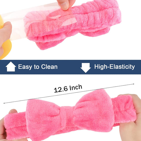 Ondder Spa Headband for Washing Face 8 Pack Rose Red Skincare Headbands for Women Girls Terry Cloth Cute Bow Head Bands...