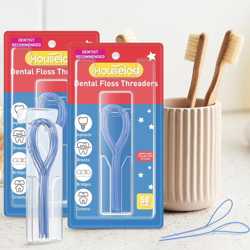 Dental Floss Threader, Deep Clean Floss for Braces, Bridges, Implants 50 Count (Pack of 6)...