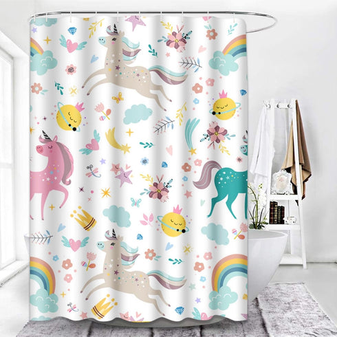 Emvency Shower Curtain Kids Rainbow Blue Pattern Unicorns Pink Baby Girl Animal Arrow Beautiful Waterproof Polyester Fabric 72 x 72 Inches Set wit...