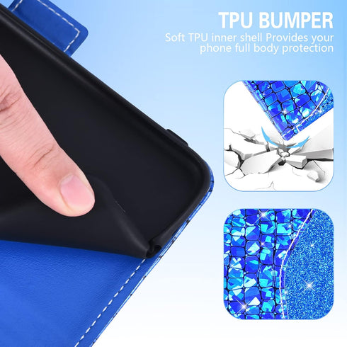Asuwish Phone Case for Xiaomi Redmi 9A Redme 9i Wallet Cover with Tempered Glass Screen Protector and Wrist Strap Flip Card Holder Bling Glitter S...