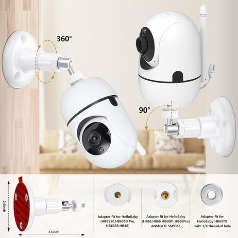 Baby Monitor Mount for HelloBaby HB65/HB40/HB6550/HB66/HB6339/HB6081/HB6550 Pro, ANMEATE SM935E, Adjustable Baby Monitor Wall Mount with Perfect V...