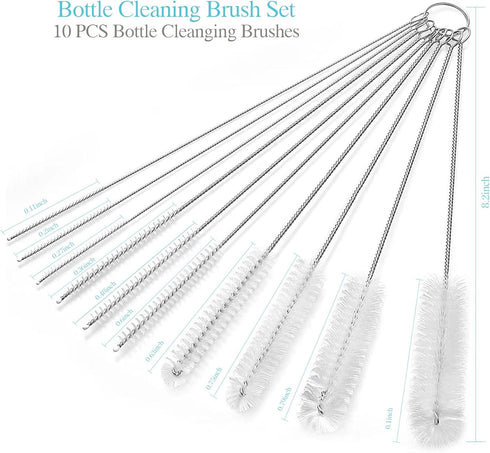 Long Straw Cleaner Brush Set,10 Pcs 8.2 Inch Botthle Cleaning Brush and Nylon Tube Brush Brush Kit for Sippy Cup Narrow Neck Tubes, Water Bottles,...
