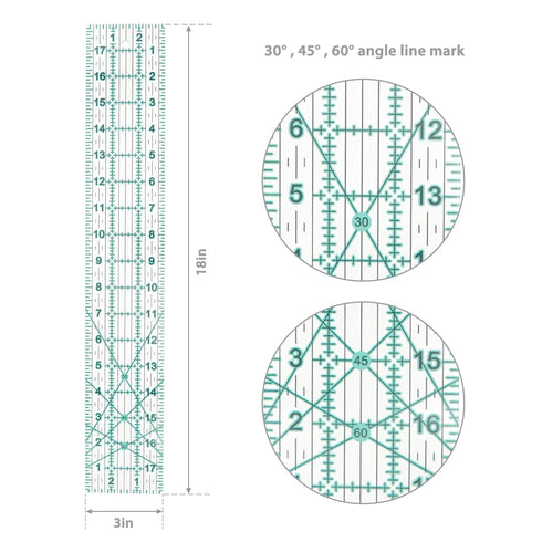 Quilting Ruler 3” x 18” Sewing Acrylic Ruler Anti-Slip Ruler DIY Quilting Tools with Clear Printed Lines for Precise Cutting...