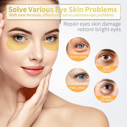 Under Eye Patches - 60 Pcs - 24K Gold Eye Mask- Puffy Eyes & Dark Circles Treatments,Reduce Under Eye Bags and Smooth Wrinkles,Eye Skin Care Pads ...