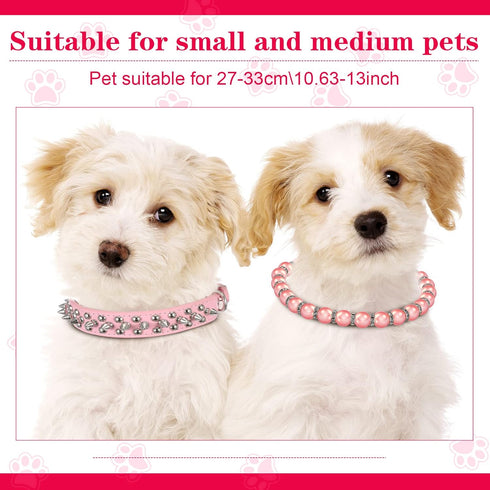 4 Pcs Pink Dog Collar Spiked Studded Dog Collars Pearls Dog Necklace Dog Collar with Rhinestone Bow Knot Crystal Diamond Colorful Flower Bling Gir...