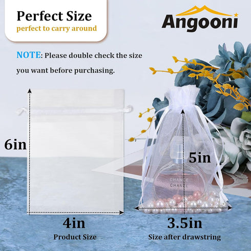100PCS 4x6 Inch Organza Gift Bags for Jewelry Party Wedding Favor, Premium Sheer Gift Drawstring Pouch Candy Bags(White)...