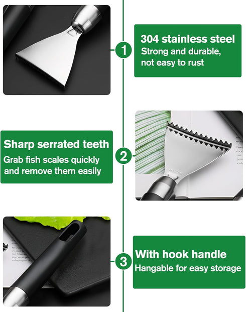 2 Pack Fish Scale Remover, 304 Stainless Fish Scales Scraping Tool, Serrated Fish Cleaning Tools, Fish Descaler Tool for Restaurant Chef and Home ...