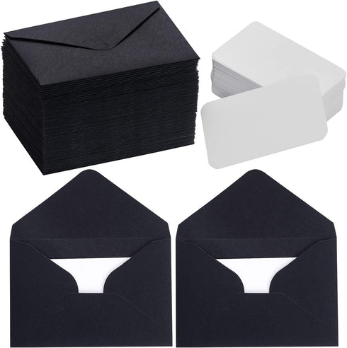 100 Sets Small Black Envelopes with Small Blank Gift Business Card Wedding Invitation Pocket Envelopes for Graduations Wedding Shower Holiday 4.3 ...
