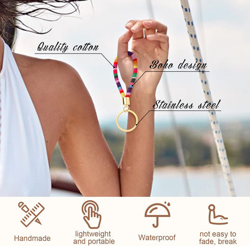 Junkin 24 Pcs Boho Surfer Key Chain with Golden Key-ring Bulk for Women Men Hippie Keychain Summer Festival Decorative Accessories Handmade Cute K...