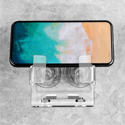 Bath&Shower Cell Phone Stand Holder-Handset Bracket-Suction Cup Bracket -Suction Cup Holder, Holder's Tray Mounted with Two Strong Suction Cups Su...