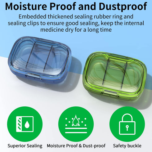 2 Pack 3 Compartment Small Pill Box, Moisture Proof Pill Case, Travel Pill Organizer for Pocket Purse, Daily Portable Medicine Vitamin Box, Fish O...