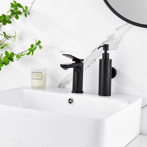 BATHSIR Matte Black Soap Dispenser, Refillable Shower Soap Dispenser Wall Mounted, Stainless Steel Clear Hand Soap Dispenser with Pump for Bathroo...
