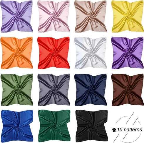 SATINIOR 15 Pieces Women Square Neck Scarf Mixed Solid Colored Neckerchief Head Wraps Scarf Bandana...