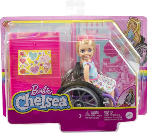 Barbie Chelsea Doll & Wheelchair with Moving Wheels, Ramp, Sticker Sheet & Accessories, Small Doll with Blonde Hair...