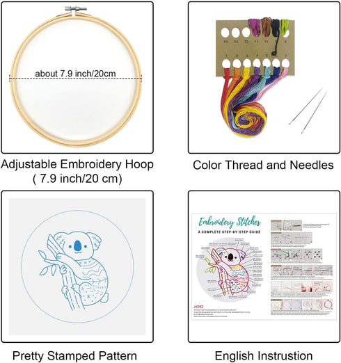 Louise Maelys Embroidery Kit for Beginners Adults, koala pattern Practice kit,Starters cross stitch kit including embroidery hoop, cloth,needles, ...