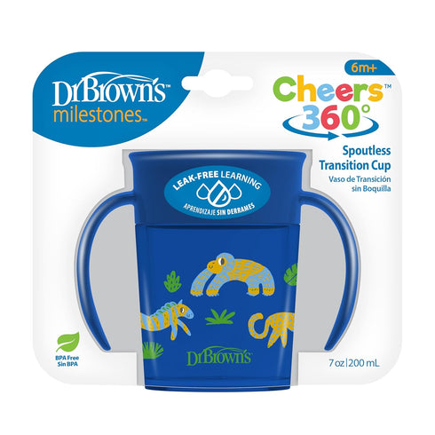 Dr. Brown’s Milestones™ Cheers360™ Training Sippy Cups with Handles for Babies and Toddlers, BPA Free, Blue Animal Deco, 7oz, 6m+...