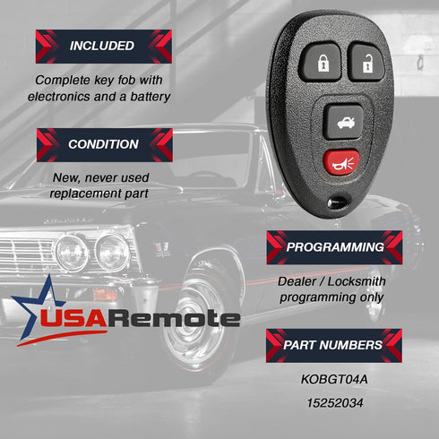 Key Fob Keyless Entry Remote fits Chevy Cobalt Malibu/Buick Allure Lacrosse/Pontiac G5 G6 Grand Prix Solstice/Saturn Aura Sky 2005 2006 2007 2008 ...