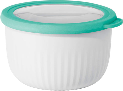 Oggi Prep, Store & Serve Plastic Bowl w/See-Thru Lid- Dishwasher, Microwave & Freezer Safe, (1.4 qt) White/Aqua...
