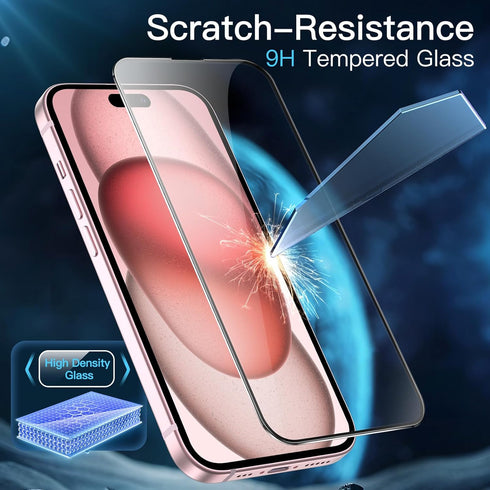 JETech Full Coverage Screen Protector for iPhone 15 6.1-Inch, Black Edge Tempered Glass Film with Easy Installation Tool, Case-Friendly, HD Clear,...