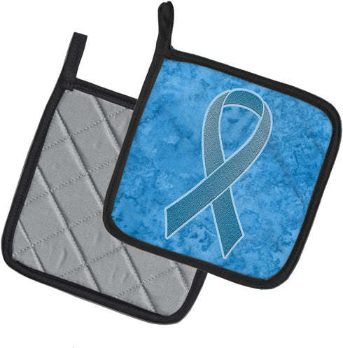 Caroline's Treasures AN1206PTHD Blue Ribbon for Prostate Cancer Awareness Pair of Pot Holders Kitchen Heat Resistant Pot Holders Sets Oven Hot Pad...