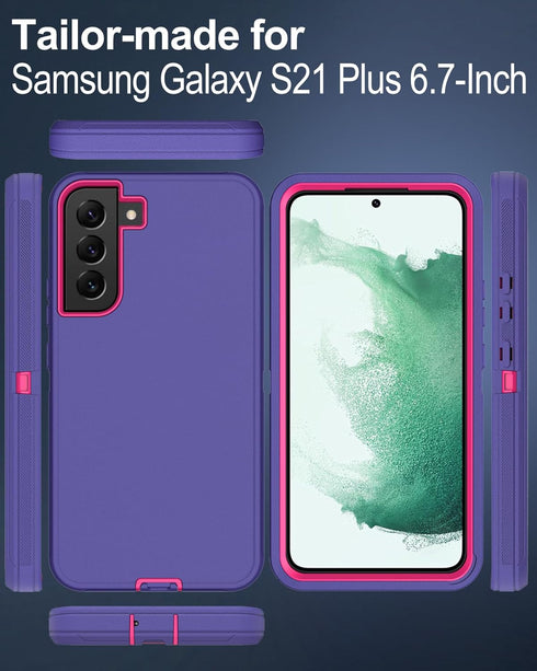 for Samsung Galaxy S21 Plus 5G Phone Case, with Screen Protector, Dust-Proof Port Cover, Full-Body Non-Slip Silicone Rubber Covered, Military Grad...