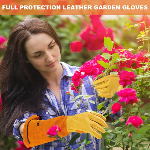 Long Gardening-Gloves Women/Men-Thorn proof Rose Pruning Heavy Duty Gauntlet-M...