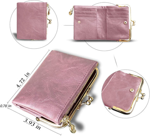 AOXONEL Womens Wallet Small Rfid Ladies Compact Bifold Leather Vintage Coin Purse With Zipper and Kiss Lock...