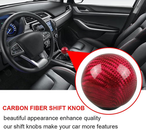 RYANSTAR Carbon Fiber Shift Knob Gear Shifter Knobs with 3 Adapters Round Ball Stick Shifter Level Red...