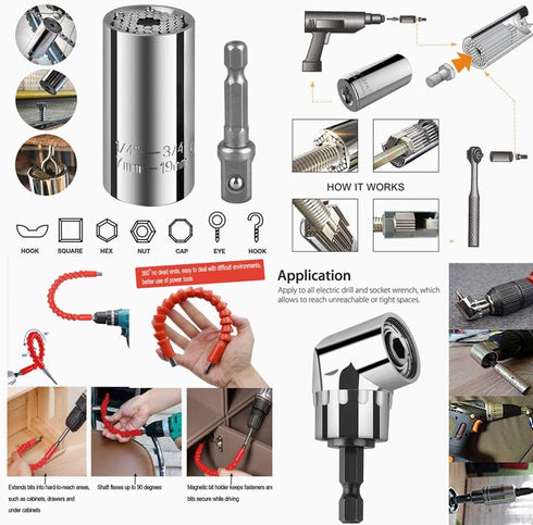 7mm-19mm Universal Socket Grip Ratchet Wrench Power Drill Adapter&105 Degree Right Angle Extension&Power Screwdriver Drill Bit Attachment&Drill Bi...