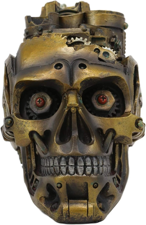 Ebros Gift Mad Max Steampunk Geared Cyborg Robotic Skull Decorative Box Figurine Skull Bowl Container Jewelry Trinket Storage Stash Box Or Pen Mak...