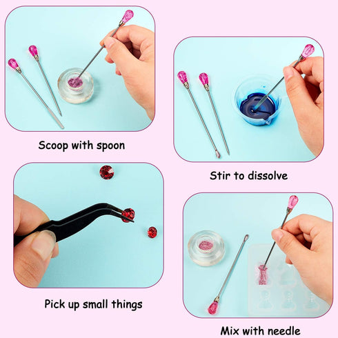 9 Pieces Stirring Needle Spoon Tool Tweezers Tools Kit Mold Needle Spoon for Silicone Resin Mold Jewelry Making Kit (Rose Red, Black)...
