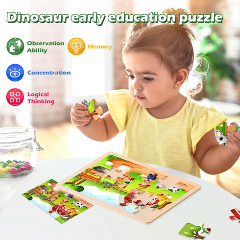 Wooden Puzzles Toys for Kids Ages 4-6 3-5, Set of 4 Packs with 24-Piece, Farm, Zoo, Insects, Sea Animals Wood Jigsaw Puzzles, Preschool Educationa...