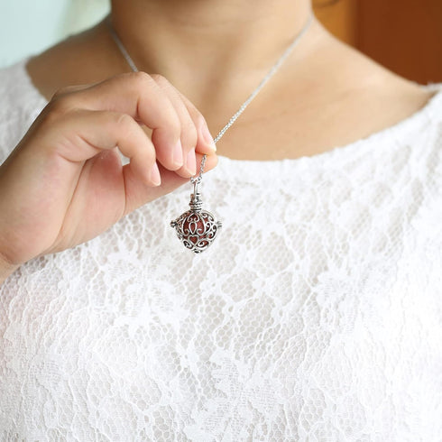 2PCS Aromatherapy Essential Oil Diffuser Necklace Love Heart and Hollow Ball Locket Pendant Necklace with Lava Bead Stone for Women...