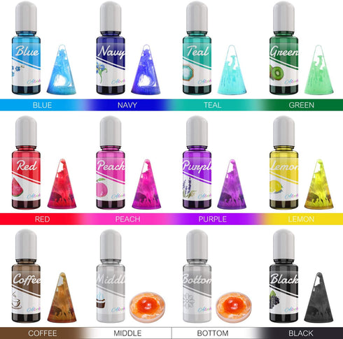 Alcohol Ink Set - 12 Vibrant Colors Alcohol-Based Ink for Epoxy Resin Art, Resin Petri Dish Making - Concentrated Alcohol Paint Color Dye for Resi...