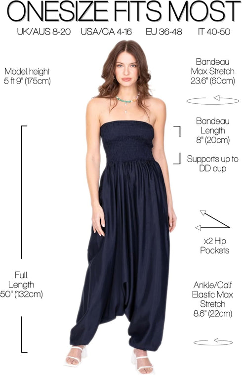 likemary Harem Jumpsuits for Women – Flowy 2-in-1 Romper Converts into Balloon Pants with Pockets in Silk Look Fabric...
