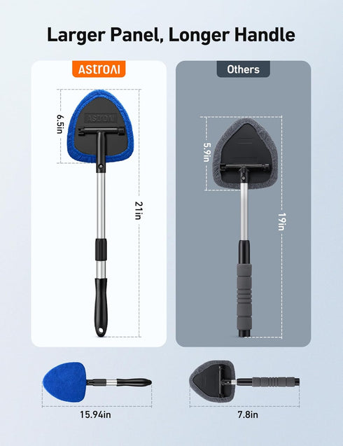 AstroAI Windshield Cleaner Tool, Car Interior Detailing Cleaning Kit with Extendable Handle and 4 Reusable Microfiber Pads, Auto Glass Wiper Brush...
