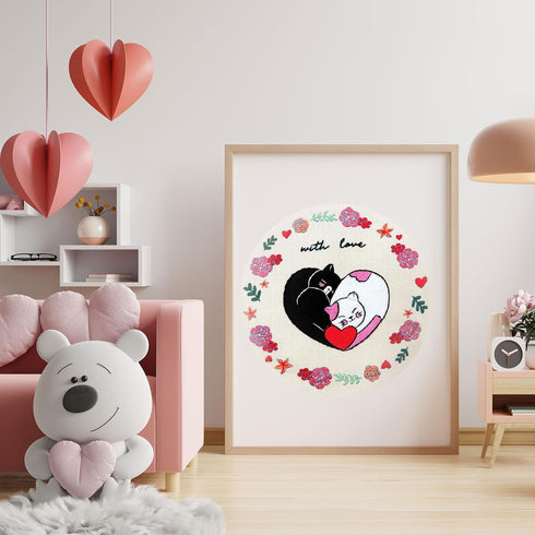 Louise Maelys Love Heart Cat Embroidery Kits for Beginners, DIY Cross Stitch Kits for Adults Starter Including Embroidery Cloth with Pattern, Hoop...