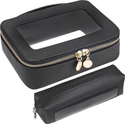 Clear Makeup Bag with Small Clear Makeup Pouch,TSA Approved Travel Cosmetic Bag with Zippers and Handle,Double Sides Clear Toiletry Bag for Women,...