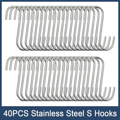 40 Pack S Hooks - Stainless Steel Heavy Duty S Hooks for Hanging pots, Pans, Plants, Coffee Mugs, Towels in Kitchen and Bathroom, Coat, Bag, Work ...