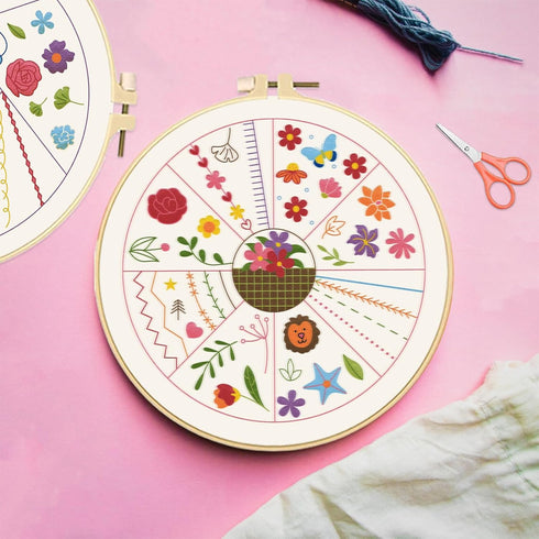 FREEBLOSS 4 Set 8inch Embroidery Kit for Beginners Learn Embroidery Stitches Kit Cross Stitch Kits Embroidery Starter Kit includes 2 Embroidery Ho...