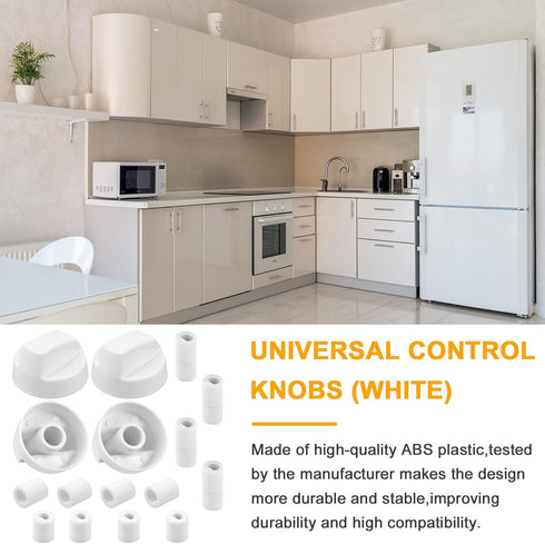 AMI PARTS Universal White Control Knobs with 12 Adapters 4-Pack Universal Knobs for Oven/Stove/Range
