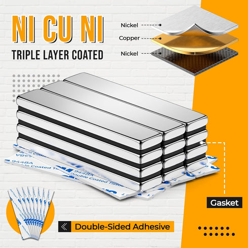 FINDMAG 12Pack Rare Earth Neodymium Magnets, Strong Magnets Heavy Duty Bar Magnets with Double-Sided Adhesive, Powerful Bar Magnets for Fridge, Ga...