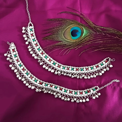 Efulgenz Indian Silver Tone Anklets Indian Jewelry Anklet Sets for Women Bollywood Crystal Faux Pearl Ghungroo Bell Anklets Wedding Bridal Anklet ...