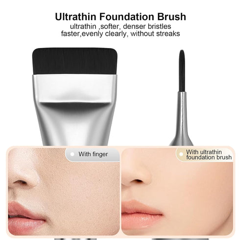 Ultrathin Foundation Brush for Liquid Makeup,Flat Spatula Liquid Foundation Brush Premium Face Korean Makeup Brush for Blending Cream (Silver)...